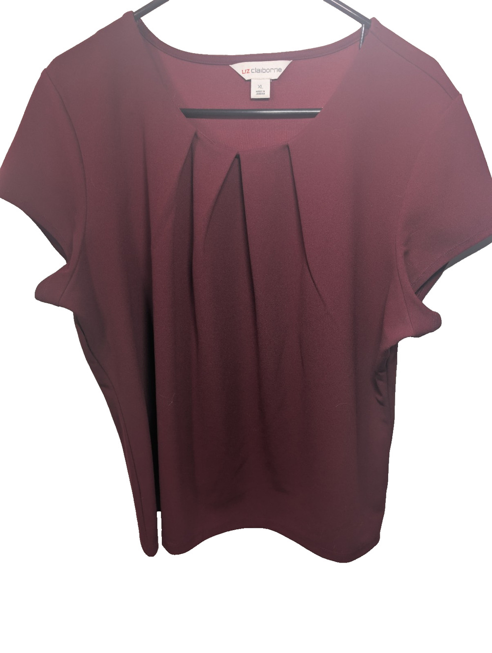 Liz Claiborne Womens XL Burgundy Top Pleated Thick Knit Career Dressy Blouse Red